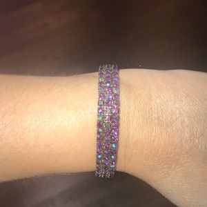 Purple Iridescent Bracelet Set in Gold Tone